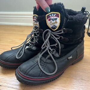 Pajar Canada Iceland Womens US 9 Black Leather Faux Fur Waterproof Boots